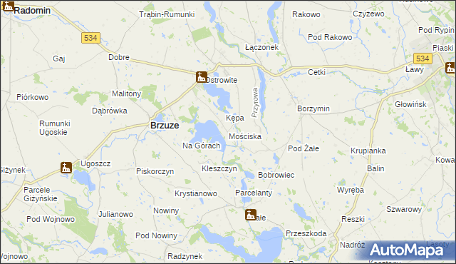 mapa Mościska gmina Brzuze, Mościska gmina Brzuze na mapie Targeo