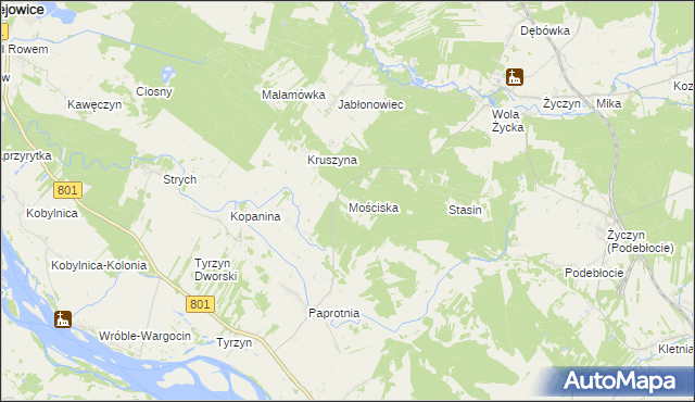 mapa Mościska gmina Trojanów, Mościska gmina Trojanów na mapie Targeo