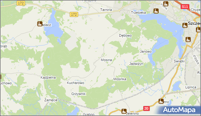 mapa Mosina gmina Szczecinek, Mosina gmina Szczecinek na mapie Targeo