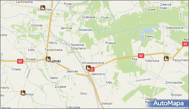 mapa Mostki gmina Rudniki, Mostki gmina Rudniki na mapie Targeo