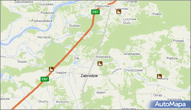 mapa Mostówka gmina Zabrodzie, Mostówka gmina Zabrodzie na mapie Targeo