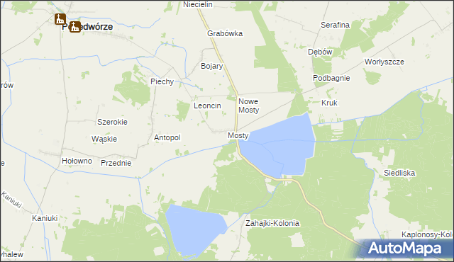 mapa Mosty gmina Podedwórze, Mosty gmina Podedwórze na mapie Targeo