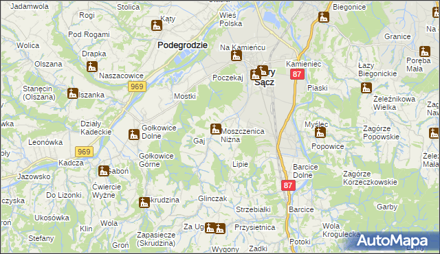 mapa Moszczenica Niżna, Moszczenica Niżna na mapie Targeo