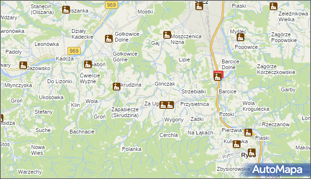 mapa Moszczenica Wyżna, Moszczenica Wyżna na mapie Targeo