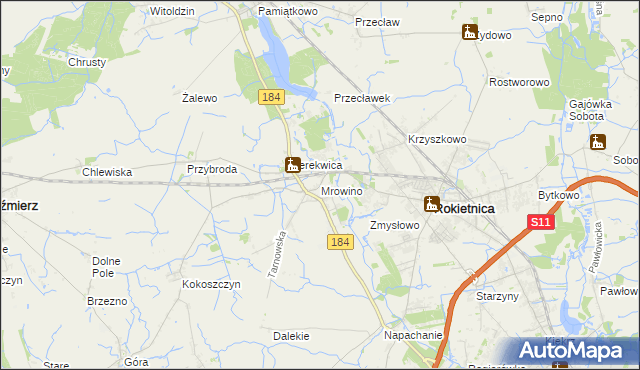 mapa Mrowino, Mrowino na mapie Targeo