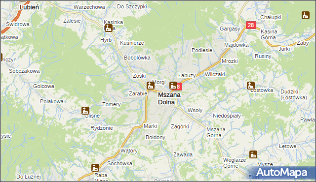 mapa Mszana Dolna, Mszana Dolna na mapie Targeo