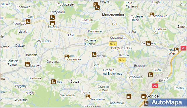 mapa Mszanka gmina Łużna, Mszanka gmina Łużna na mapie Targeo