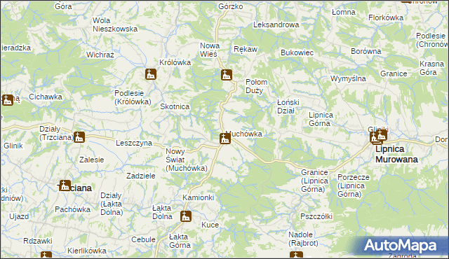 mapa Muchówka gmina Nowy Wiśnicz, Muchówka gmina Nowy Wiśnicz na mapie Targeo