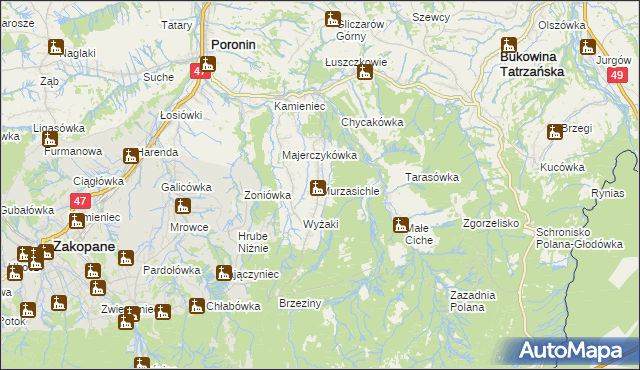 mapa Murzasichle, Murzasichle na mapie Targeo