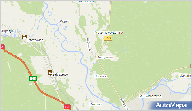 mapa Murzynowo gmina Skwierzyna, Murzynowo gmina Skwierzyna na mapie Targeo