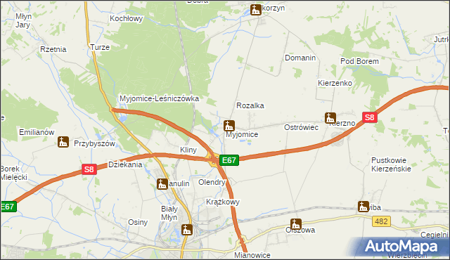 mapa Myjomice, Myjomice na mapie Targeo