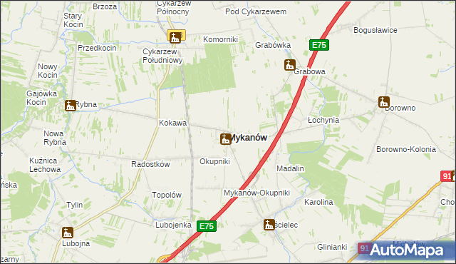 mapa Mykanów, Mykanów na mapie Targeo