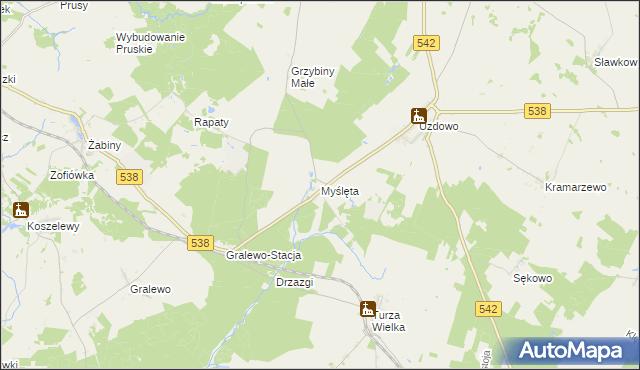 mapa Myślęta, Myślęta na mapie Targeo