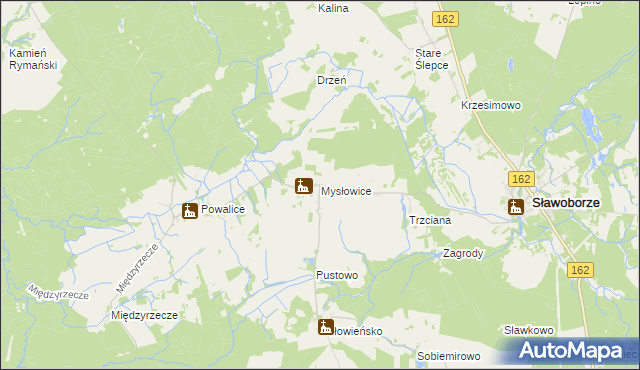 mapa Mysłowice gmina Sławoborze, Mysłowice gmina Sławoborze na mapie Targeo