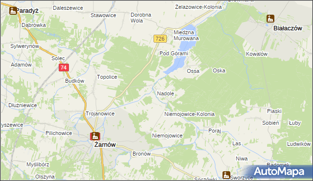 mapa Nadole gmina Żarnów, Nadole gmina Żarnów na mapie Targeo