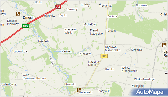 mapa Nadolna gmina Dmosin, Nadolna gmina Dmosin na mapie Targeo