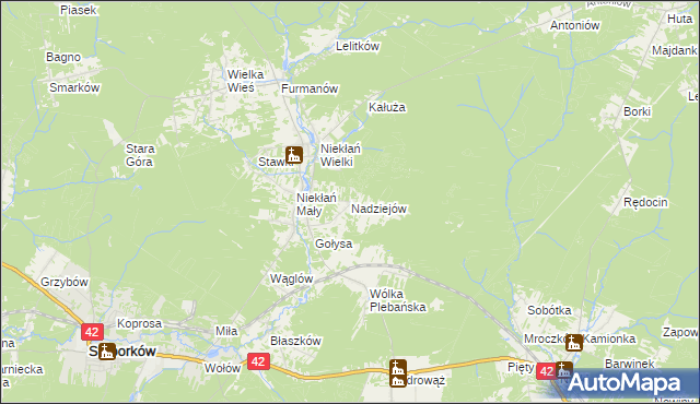 mapa Nadziejów gmina Stąporków, Nadziejów gmina Stąporków na mapie Targeo