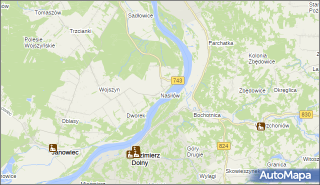 mapa Nasiłów gmina Janowiec, Nasiłów gmina Janowiec na mapie Targeo