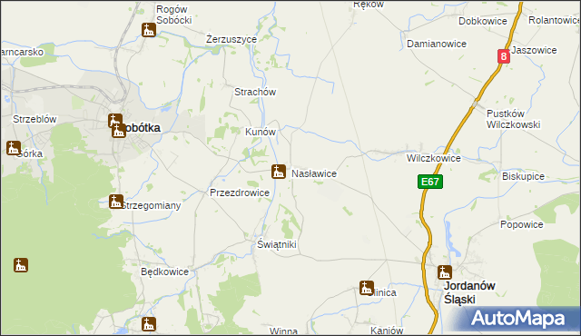 mapa Nasławice gmina Sobótka, Nasławice gmina Sobótka na mapie Targeo