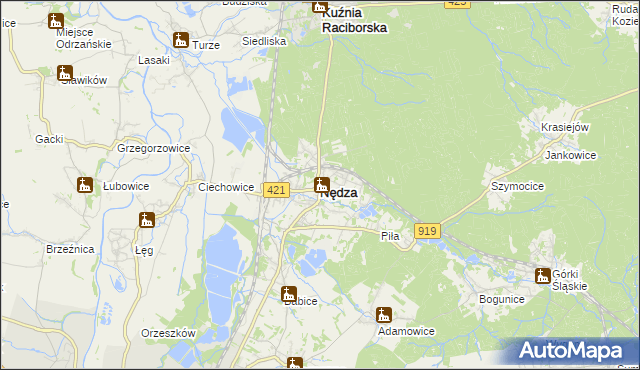 mapa Nędza powiat raciborski, Nędza powiat raciborski na mapie Targeo