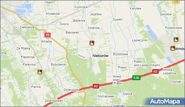 mapa Nieborów powiat łowicki, Nieborów powiat łowicki na mapie Targeo