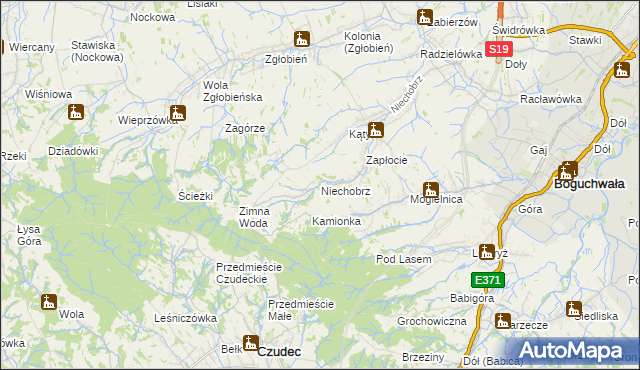 mapa Niechobrz, Niechobrz na mapie Targeo