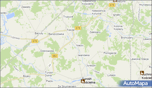 mapa Niecki gmina Turośń Kościelna, Niecki gmina Turośń Kościelna na mapie Targeo