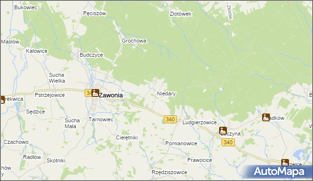 mapa Niedary gmina Zawonia, Niedary gmina Zawonia na mapie Targeo