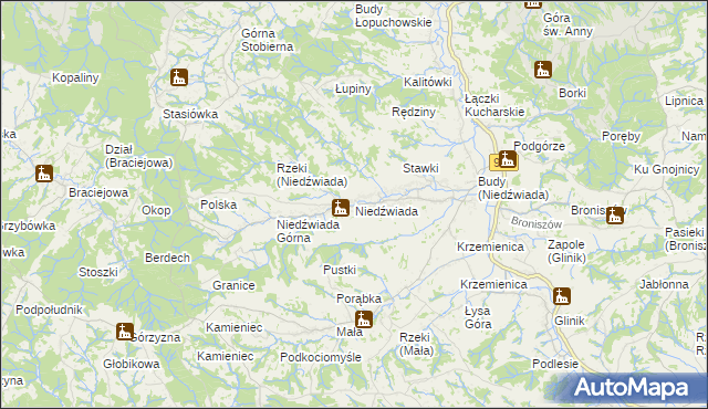 mapa Niedźwiada gmina Ropczyce, Niedźwiada gmina Ropczyce na mapie Targeo