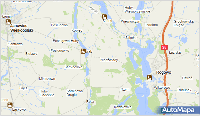 mapa Niedźwiady gmina Rogowo, Niedźwiady gmina Rogowo na mapie Targeo