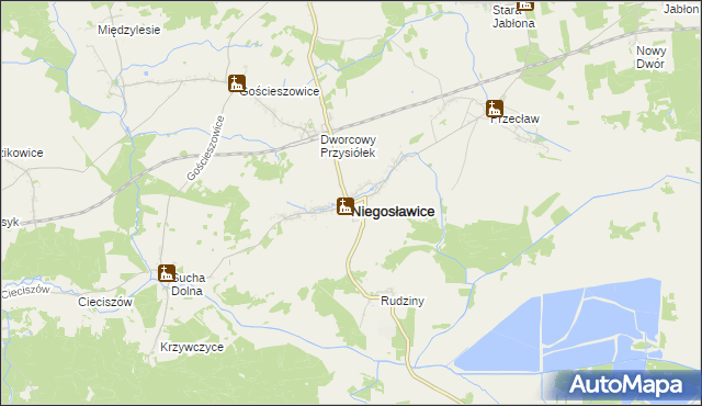 mapa Niegosławice powiat żagański, Niegosławice powiat żagański na mapie Targeo