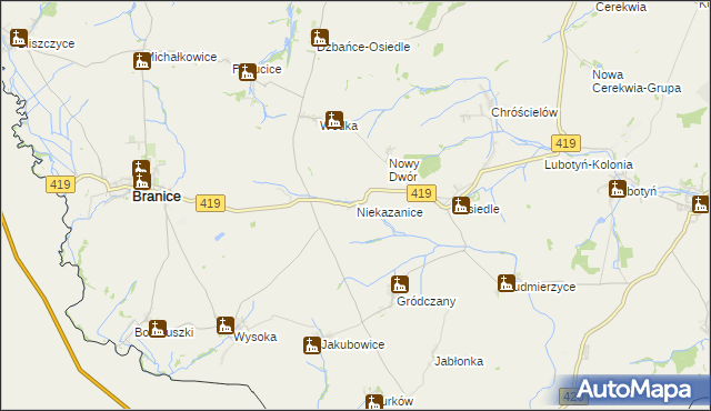 mapa Niekazanice, Niekazanice na mapie Targeo