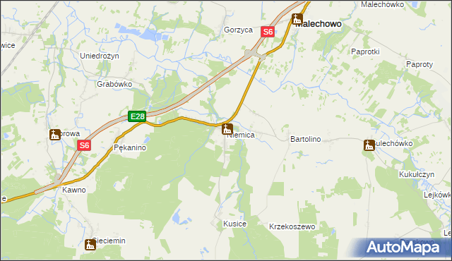 mapa Niemica gmina Malechowo, Niemica gmina Malechowo na mapie Targeo