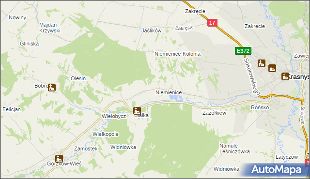 mapa Niemienice gmina Krasnystaw, Niemienice gmina Krasnystaw na mapie Targeo