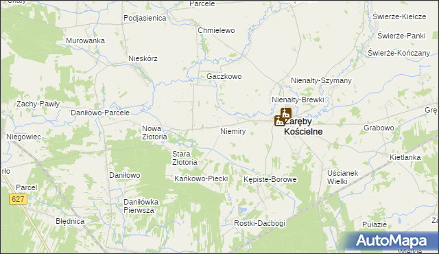mapa Niemiry gmina Zaręby Kościelne, Niemiry gmina Zaręby Kościelne na mapie Targeo
