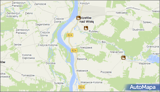 mapa Nieszawa gmina Józefów nad Wisłą, Nieszawa gmina Józefów nad Wisłą na mapie Targeo