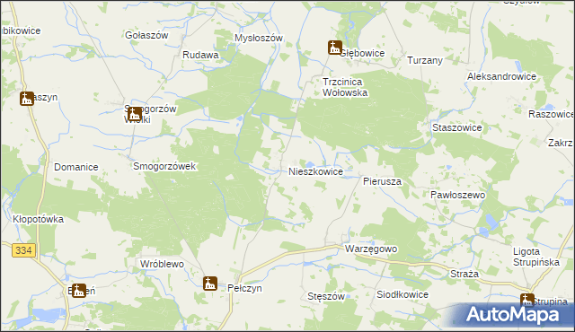 mapa Nieszkowice gmina Wołów, Nieszkowice gmina Wołów na mapie Targeo