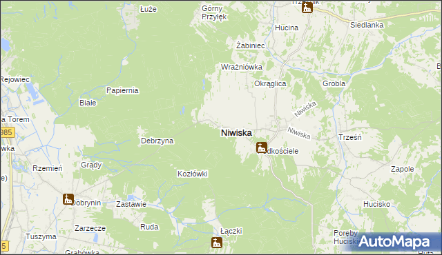 mapa Niwiska powiat kolbuszowski, Niwiska powiat kolbuszowski na mapie Targeo