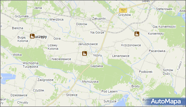 mapa Niziny gmina Tuczępy, Niziny gmina Tuczępy na mapie Targeo