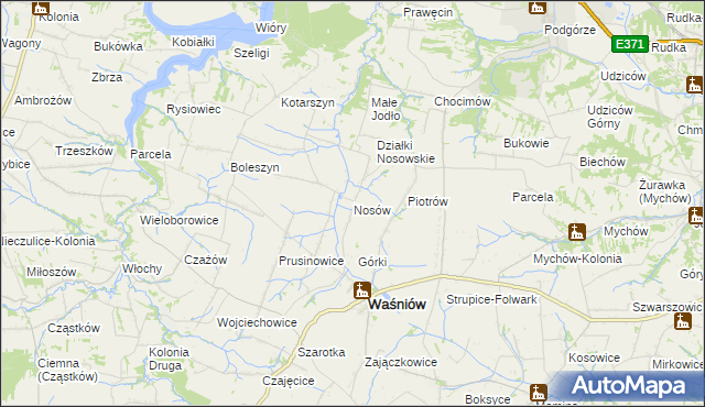 mapa Nosów gmina Waśniów, Nosów gmina Waśniów na mapie Targeo