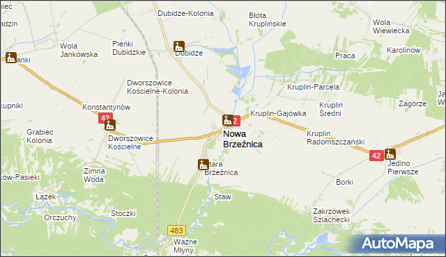 mapa Nowa Brzeźnica, Nowa Brzeźnica na mapie Targeo