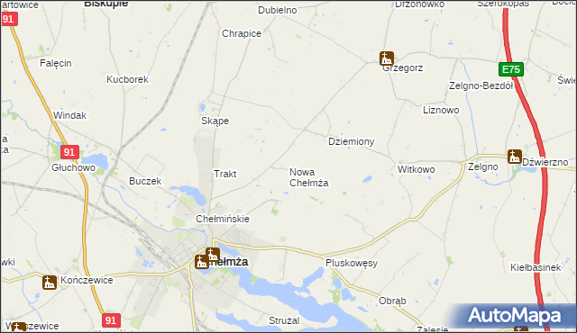 mapa Nowa Chełmża, Nowa Chełmża na mapie Targeo