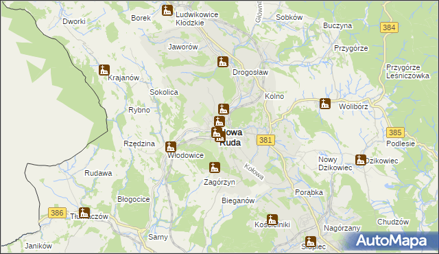 mapa Nowa Ruda powiat kłodzki, Nowa Ruda powiat kłodzki na mapie Targeo