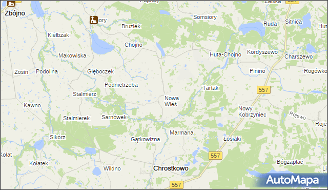 mapa Nowa Wieś gmina Chrostkowo, Nowa Wieś gmina Chrostkowo na mapie Targeo