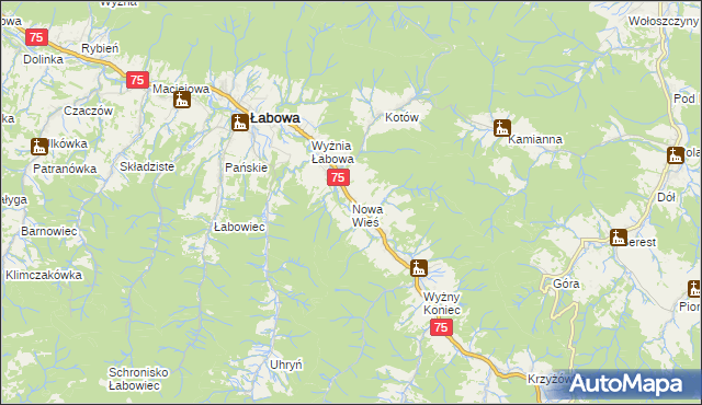 mapa Nowa Wieś gmina Łabowa, Nowa Wieś gmina Łabowa na mapie Targeo