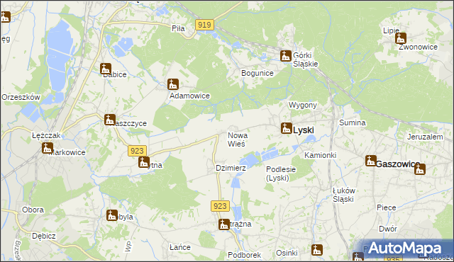 mapa Nowa Wieś gmina Lyski, Nowa Wieś gmina Lyski na mapie Targeo