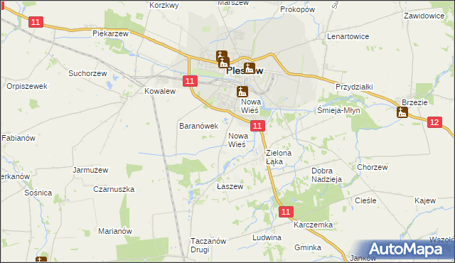 mapa Nowa Wieś gmina Pleszew, Nowa Wieś gmina Pleszew na mapie Targeo