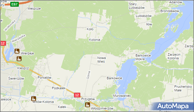 mapa Nowa Wieś gmina Sulejów, Nowa Wieś gmina Sulejów na mapie Targeo