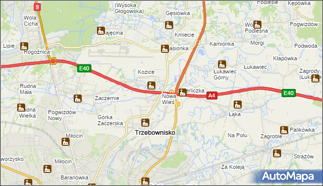 mapa Nowa Wieś gmina Trzebownisko, Nowa Wieś gmina Trzebownisko na mapie Targeo