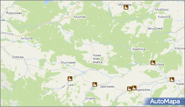 mapa Nowa Wieś Wielka gmina Paszowice, Nowa Wieś Wielka gmina Paszowice na mapie Targeo